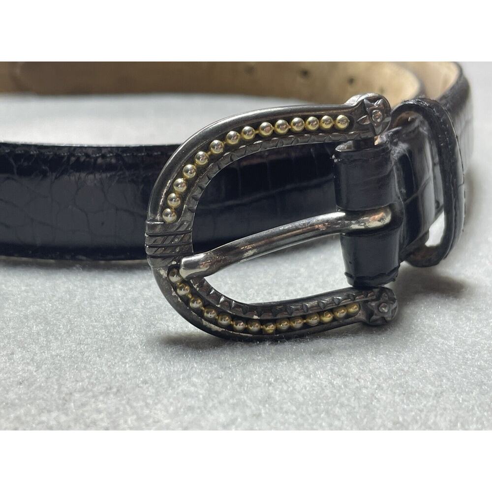 Talbots Black Leather Belt Medium Made In Italy Silver And Gold Tone Hardware